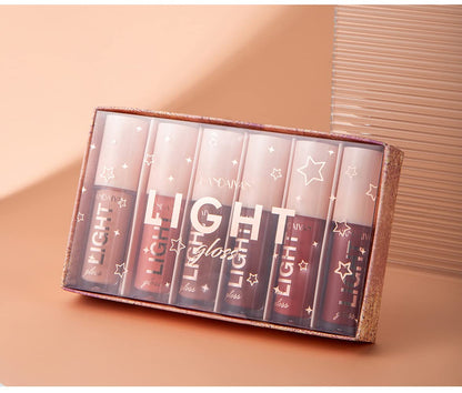 6PCS Lip Oil Light Lipgloss Set, Moisturizing Hydrating Lip Glow Oil Lip Gloss Kit High Shine Lip Plumping Glass Finish Liquid Lipstick for Women (Set A)