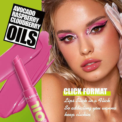 3 Colors Fat Lip Oil Click Slick, Moisturizing and Long-Lasting Lip Balm, Non-Stick and High Pigment Lip Glow Oil, Lightweight Lip Plumper with Coconut Oil (Set: A)