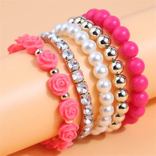 Flower Fashion Acrylic Beads Multi-layer Women Wholesale Bracelet - Rose