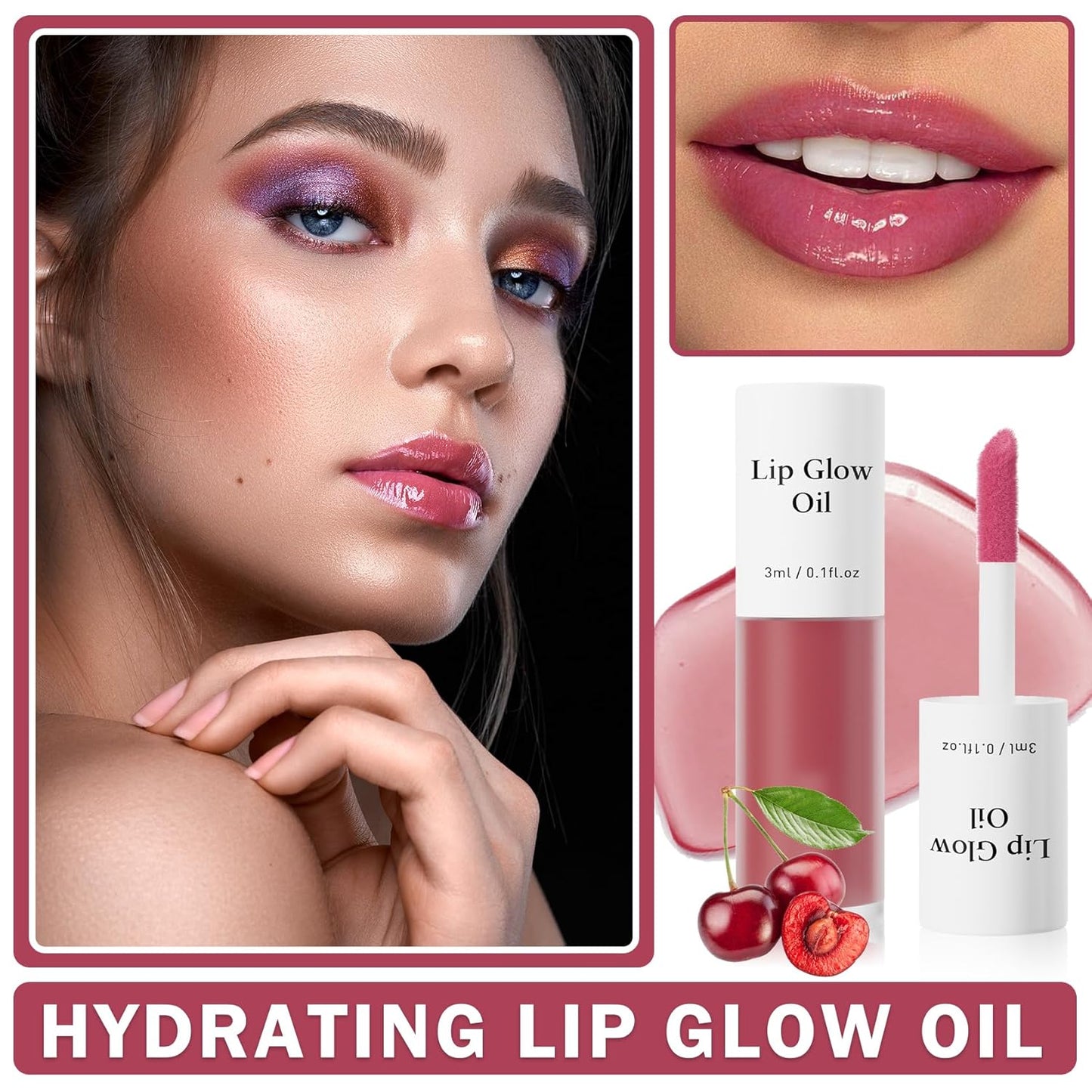 Cherry Lip Glow Oil Moisturizing Plumping Lip Gloss Lip Plumper Gloss Lip Oil Tinted Lip Balm Lip Care for Women - 04 Cherry