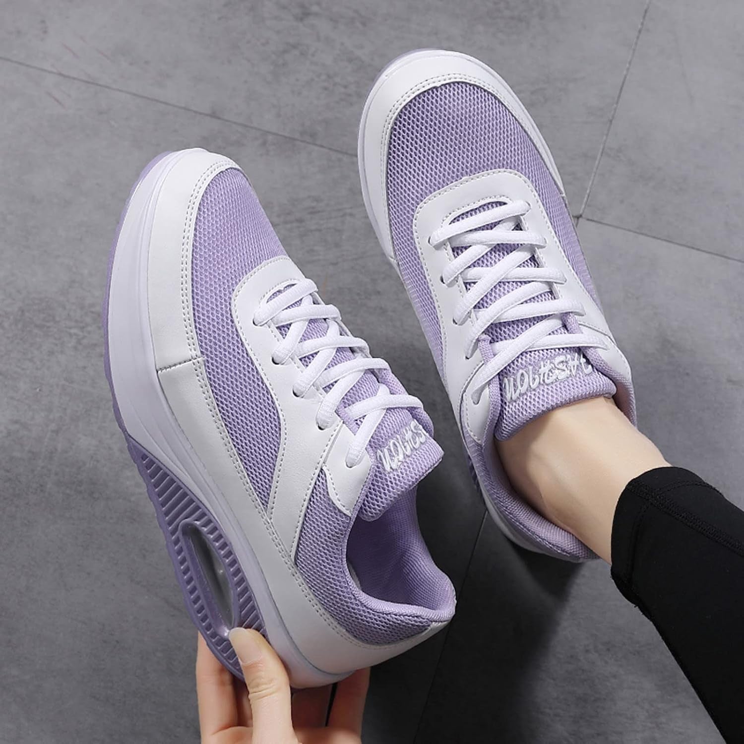 Fashion Fitness Walking Sneaker- RQWEIN Ladies Toning Rocker Shoes Womens Mesh Slip on Wedges Tennis Platform Sneakers（02#Purple,8.5
