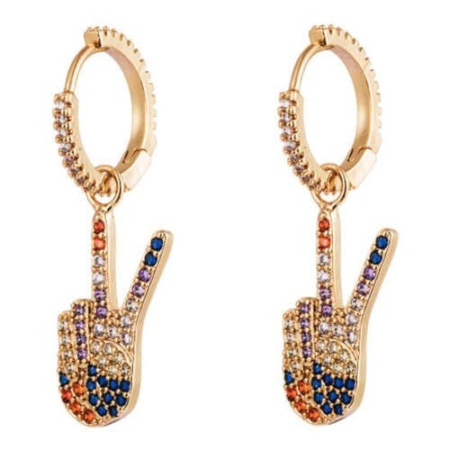 Victory Hand Gesture Multicolor Cubic Zirconia U.S. High Fashion Women Clip Earrings