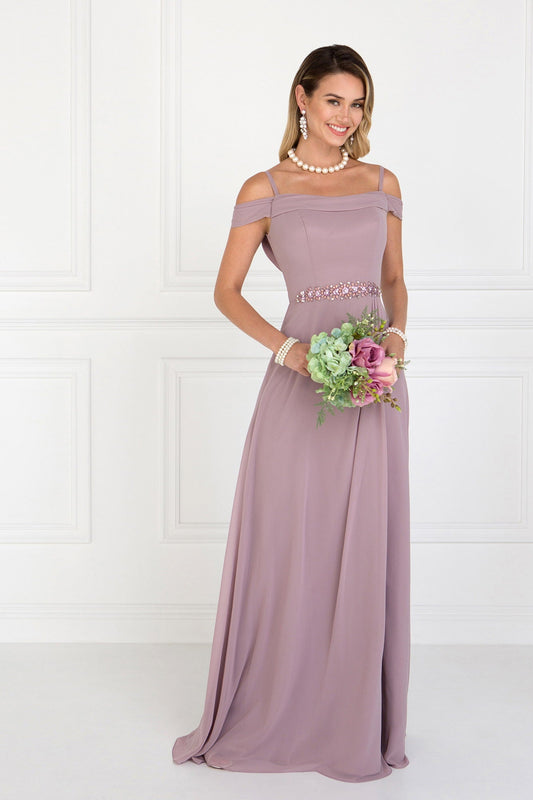Vestido largo de gasa fruncida en forma de A