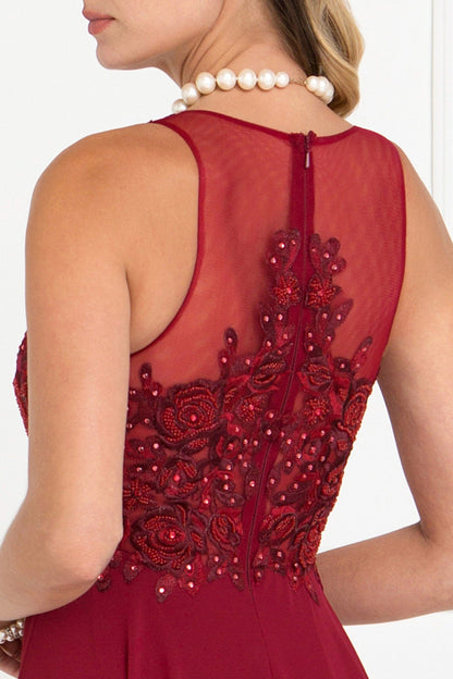 Vestido largo de gasa en forma de A con bordados y adornos de joyas 
