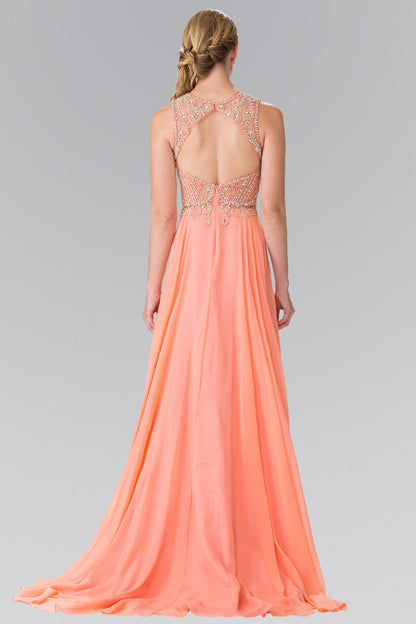 Beads Embellished Chiffon Long Dress with Cut-Out Back