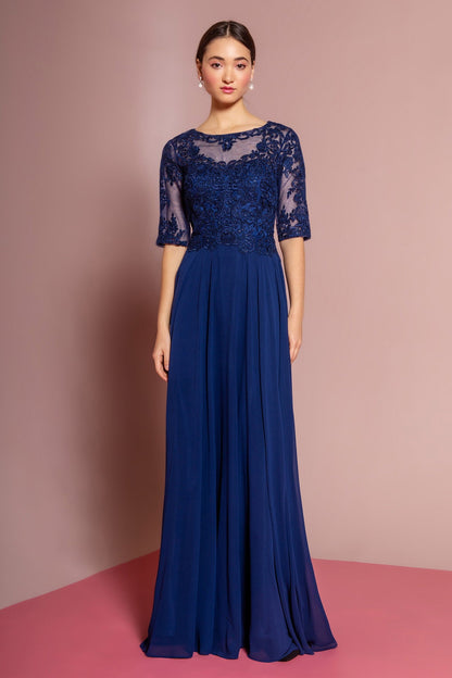 Vestido largo de gasa con bordado de joyas 