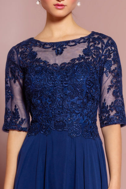 Vestido largo de gasa con bordado de joyas 
