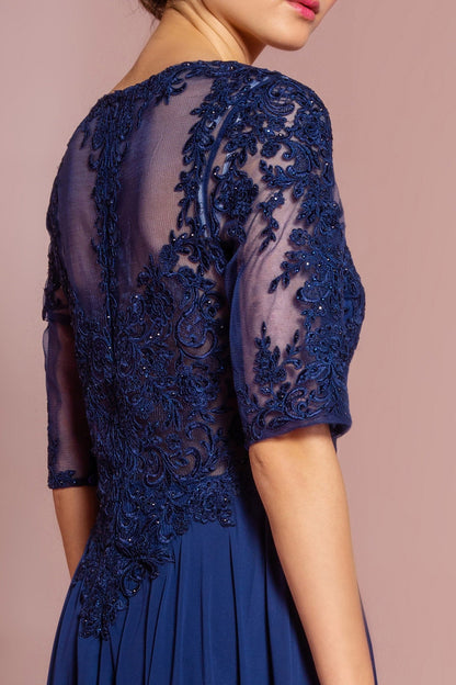Vestido largo de gasa con bordado de joyas 