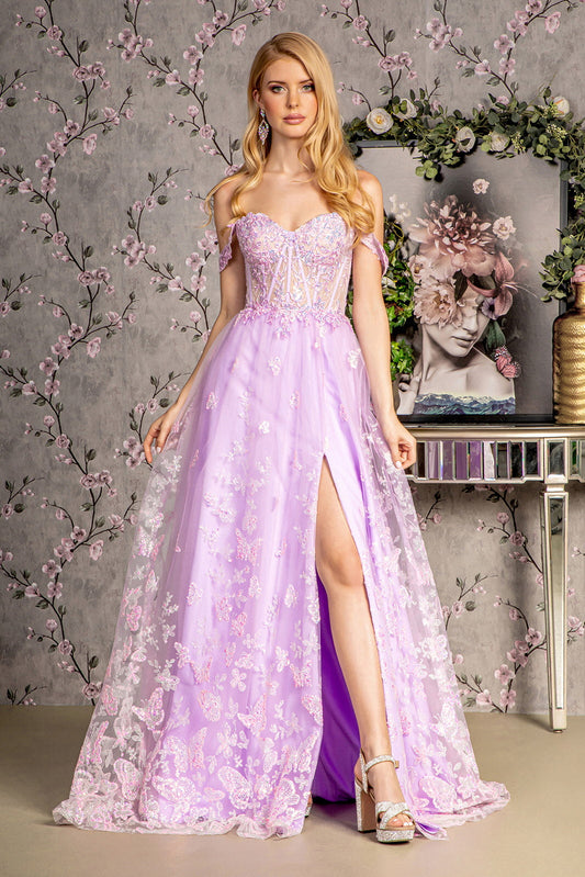 Vestido largo de malla sin tirantes con cuentas y corte A con mangas desmontables