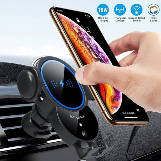 Cargador rápido inalámbrico para coche con sujeción automática y soporte triangular de 10 W