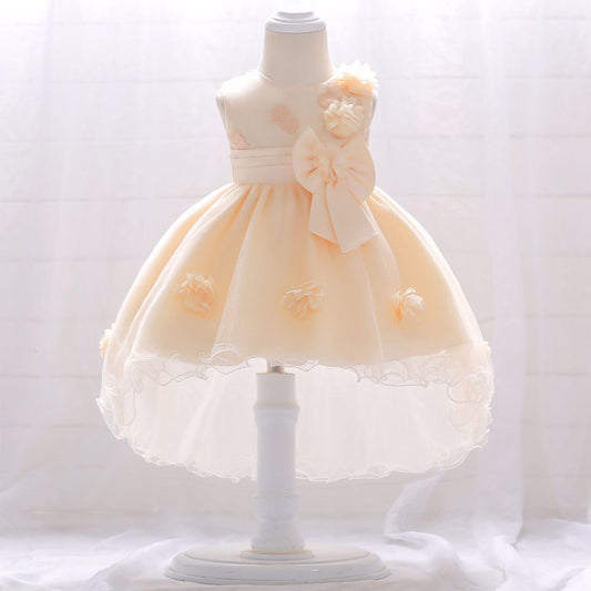 Vestido formal con tutú y cola de luna llena para bautizo de niña