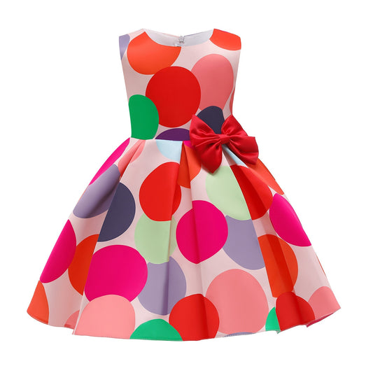 Vestido princesa sin mangas con estampado de lunares de satén para niña
