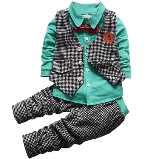 Baby Toddler Child Boys Clothes Set Long Sleeve Plaid Gentleman Suit