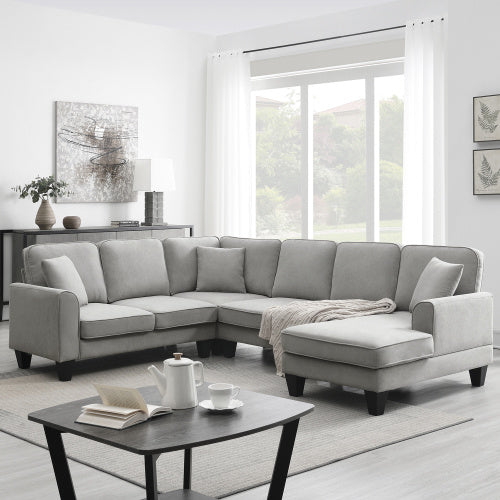 108*85.5\\\" Modern U Shape Sectional Sofa, 7 Seat Fabric Sectional Sofa Set with 3 Pillows Included for Living Room, Apartment, Office,3 Colors